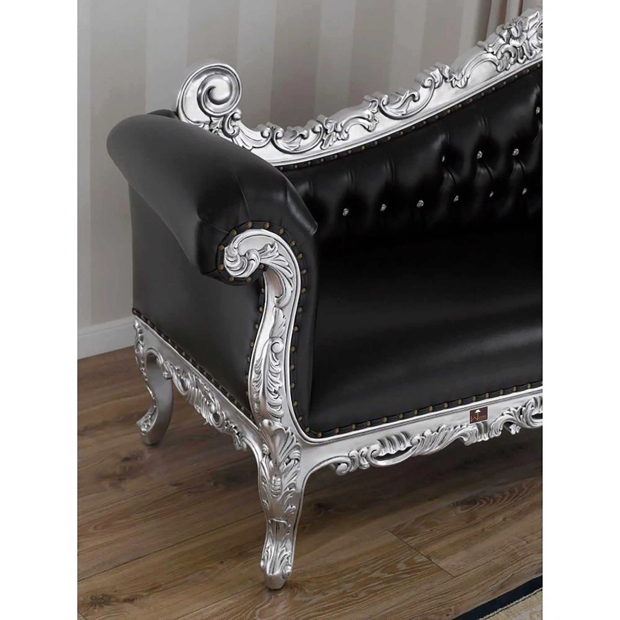 Hand Carved Barock Stil Chaise Longue Sofa Champagner Crystal Teak Wood - Wooden Twist UAE