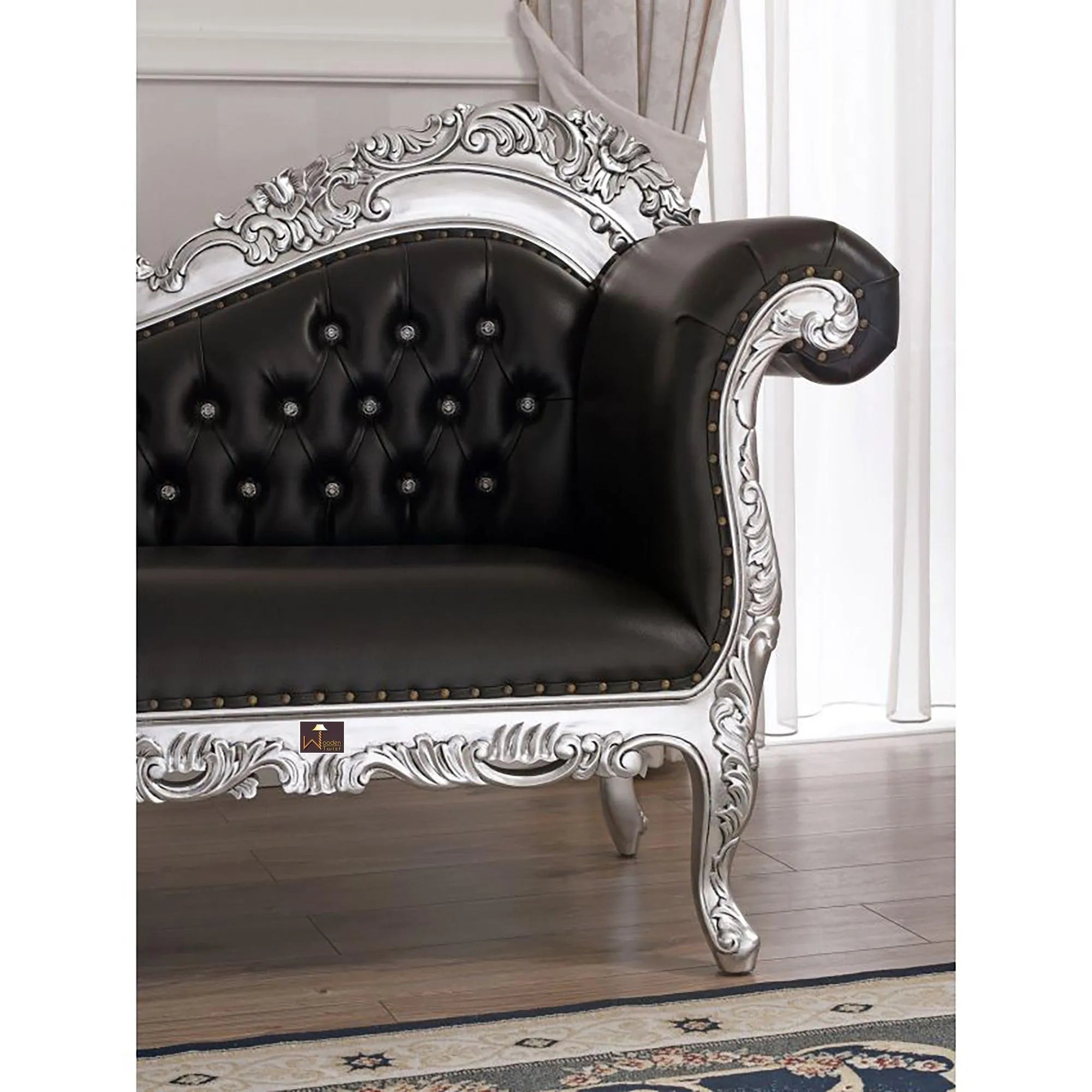 Hand Carved Barock Stil Chaise Longue Sofa Champagner Crystal Teak Wood - Wooden Twist UAE