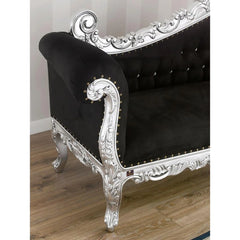 Hand Carved Barock Stil Chaise Longue Sofa Champagner Crystal Teak Wood (Silver Leaf) - Wooden Twist UAE