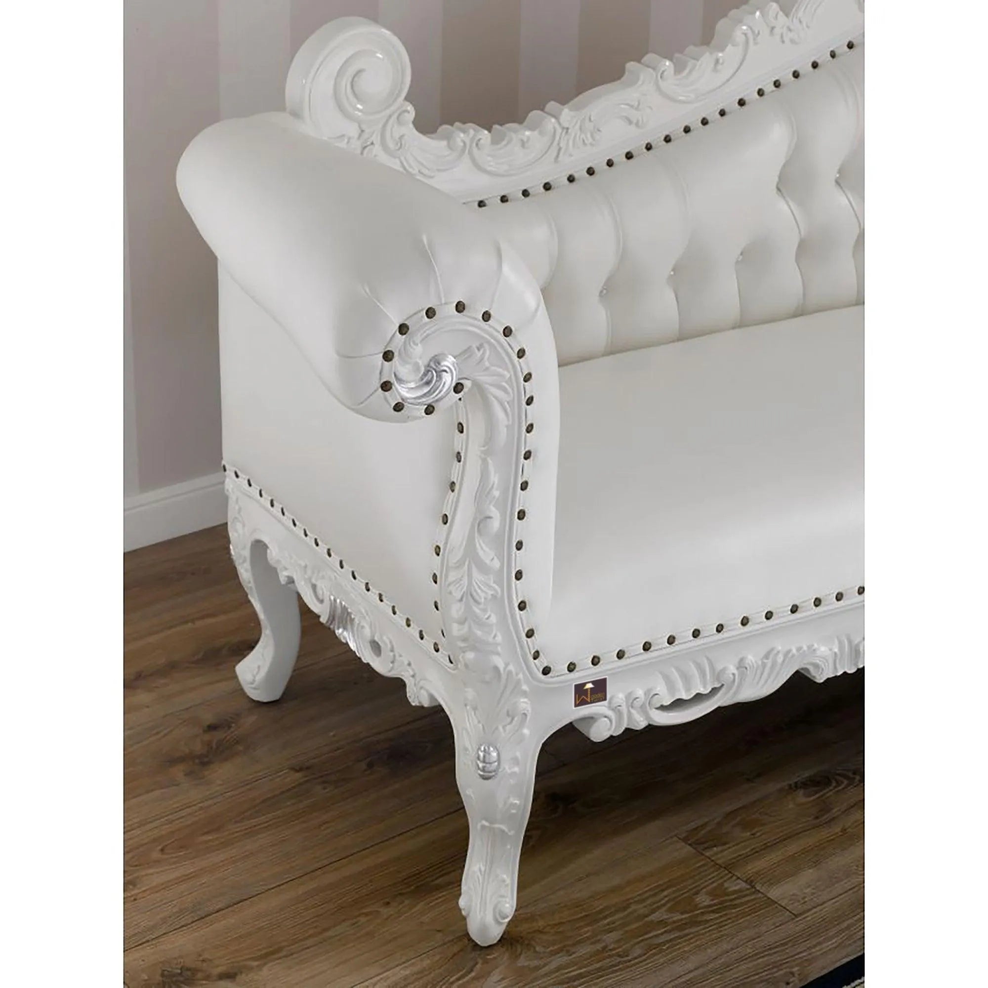 Hand Carved Barock Stil Chaise Longue Sofa Champagner Crystal Teak Wood ( Silver ) - Wooden Twist UAE