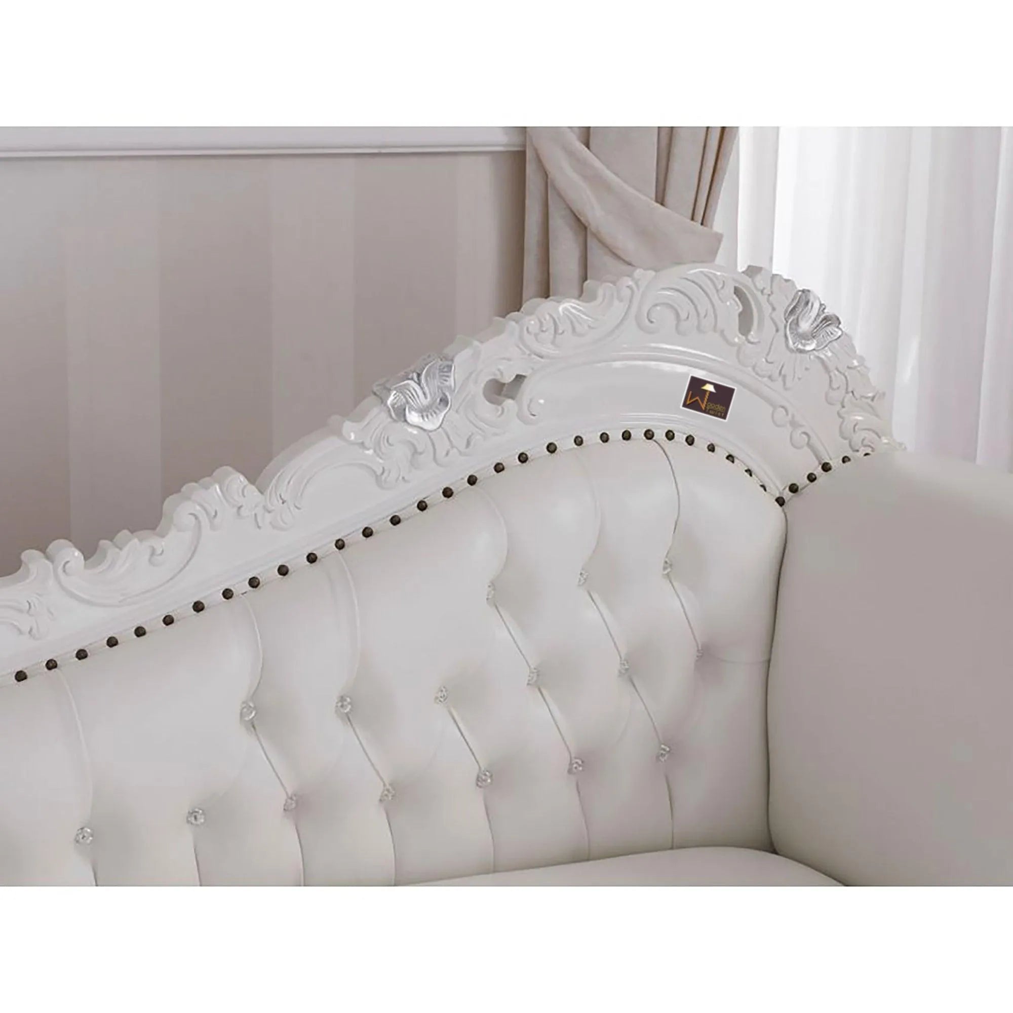 Hand Carved Barock Stil Chaise Longue Sofa Champagner Crystal Teak Wood ( Silver ) - Wooden Twist UAE