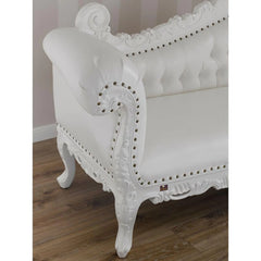 Hand Carved Barock Stil Chaise Longue Sofa Champagner Crystal Teak Wood (White) - Wooden Twist UAE