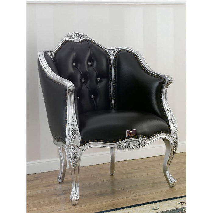 Italian Baroque Style Champagne Sofa Chair Silver leaf Finish (Black)