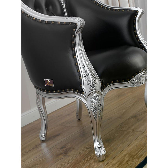 Italian Baroque Style Champagne Sofa Chair Silver leaf Finish (Black) - Wooden Twist UAE