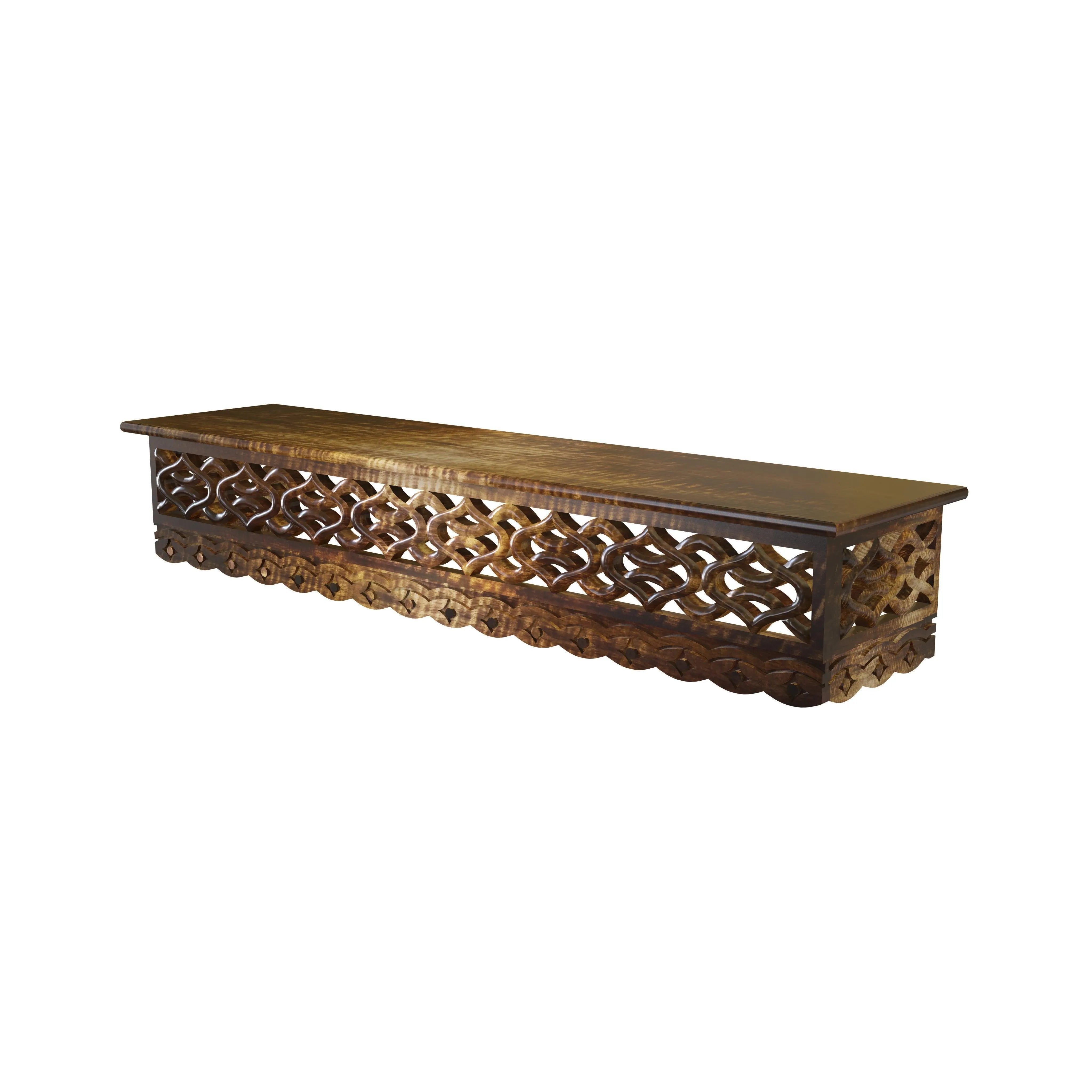 Wooden Fancy Hand Carved Wall Shelf with Jali Work - Decorative Indian Wall Art - Wooden Twist UAE