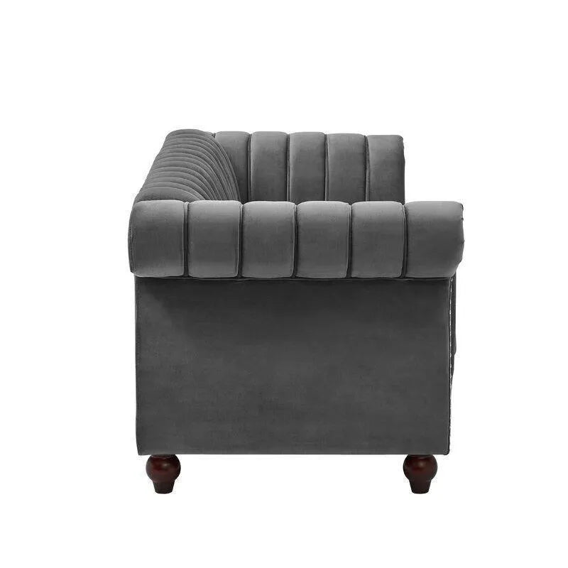 Designer Velvet Rolled Arm Chesterfield Sofa (3 Seater) - WoodenTwist