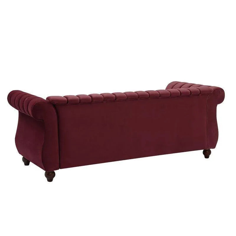 Designer Velvet Rolled Arm Chesterfield Sofa (3 Seater) - WoodenTwist