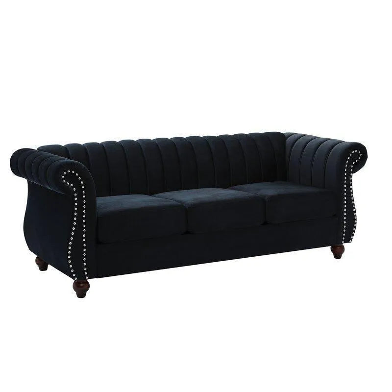 Designer Velvet Rolled Arm Chesterfield Sofa (3 Seater) - WoodenTwist