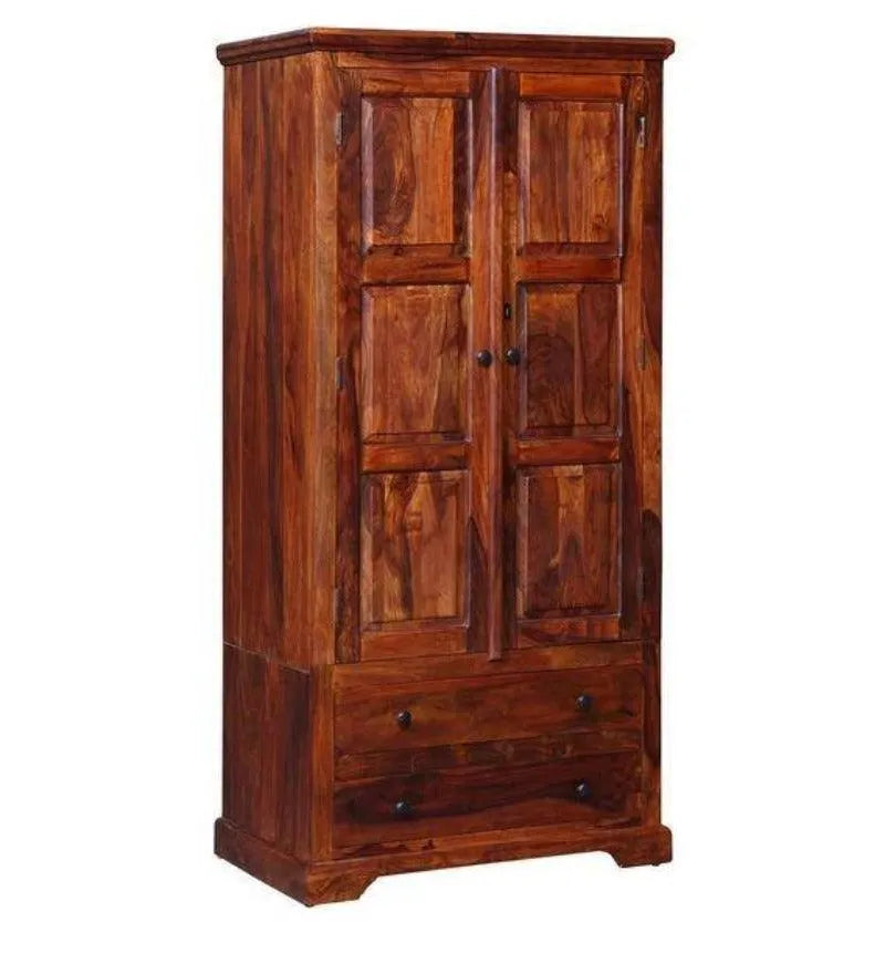 Solid Teak Wood 2 Door Wardrobe Honey Finish - Wooden Twist UAE