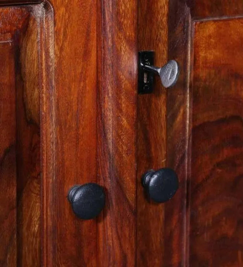 Solid Teak Wood 2 Door Wardrobe Honey Finish - Wooden Twist UAE