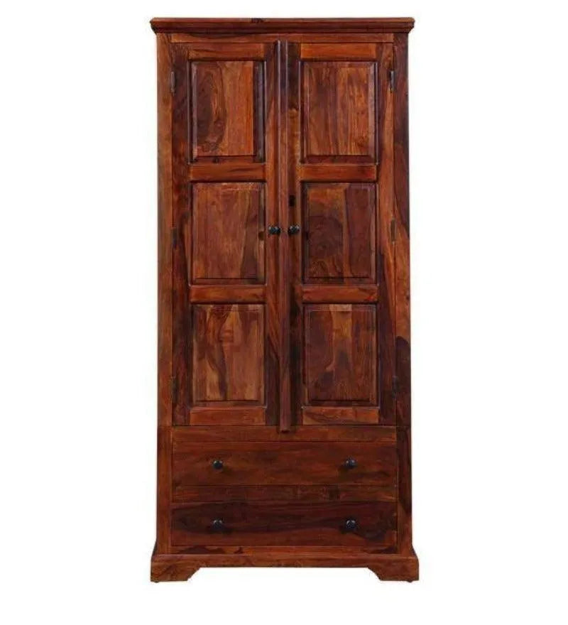 Solid Teak Wood 2 Door Wardrobe Honey Finish - Wooden Twist UAE