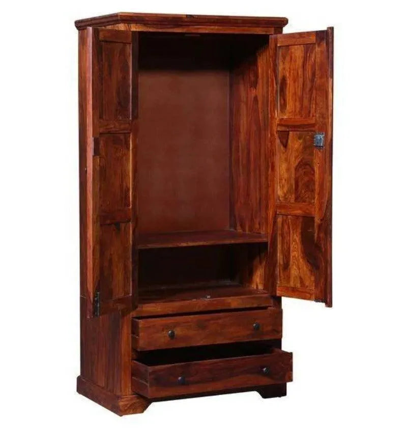 Solid Teak Wood 2 Door Wardrobe Honey Finish - Wooden Twist UAE