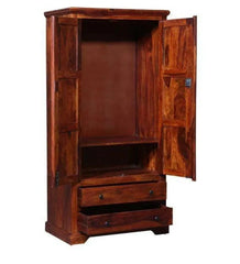 Solid Teak Wood 2 Door Wardrobe Honey Finish - Wooden Twist UAE