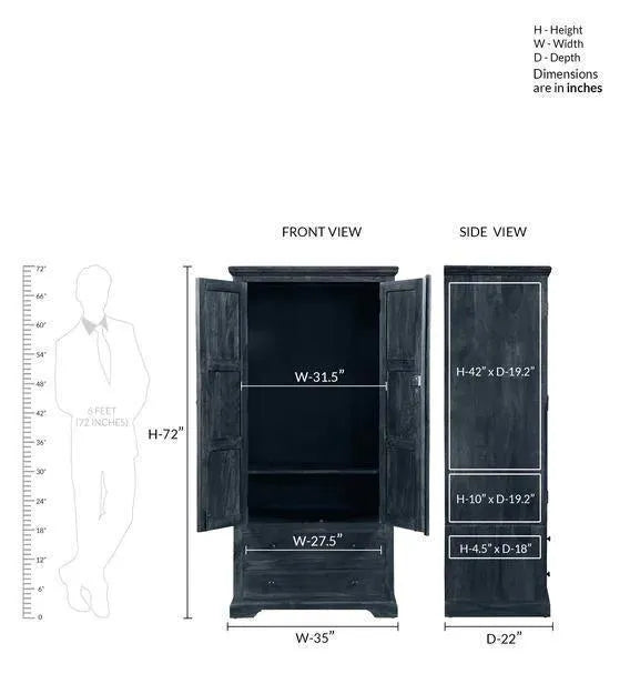 Solid Teak Wood 2 Door Wardrobe - Wooden Twist UAE