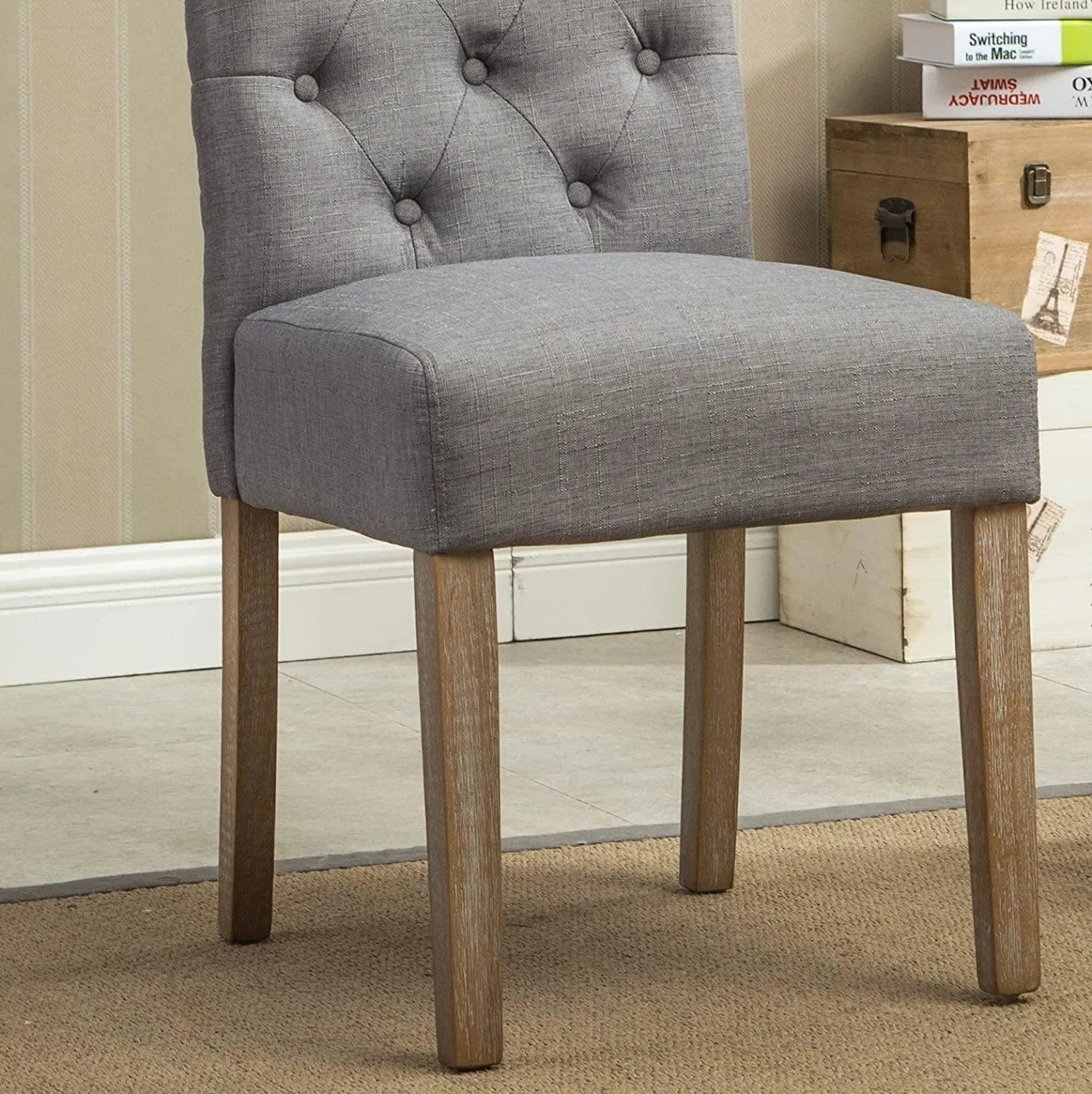 Button Tufted Parsons Chairs in Teak Wood (Set of 2) - WoodenTwist