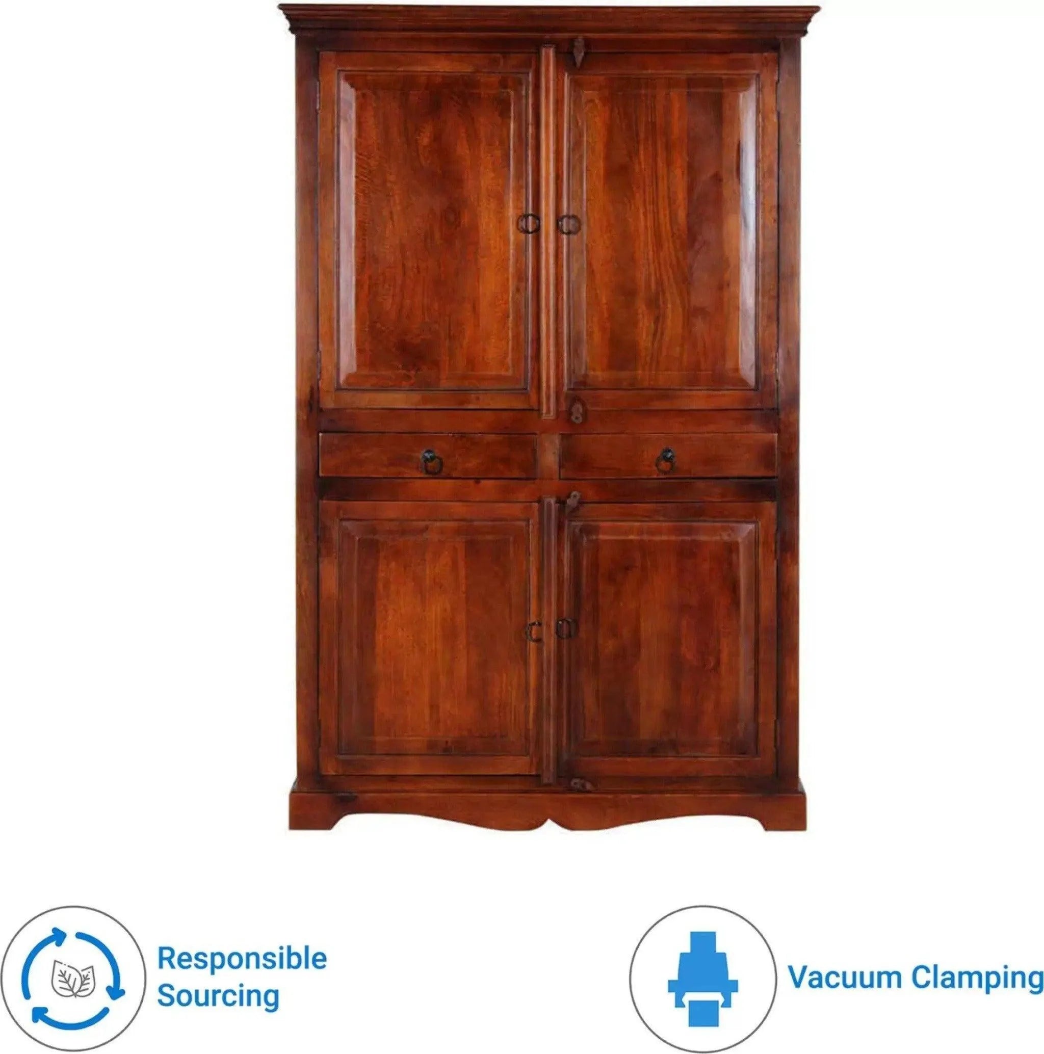 Selten Solid Teak Wood 4 Door Wardrobe - Wooden Twist UAE