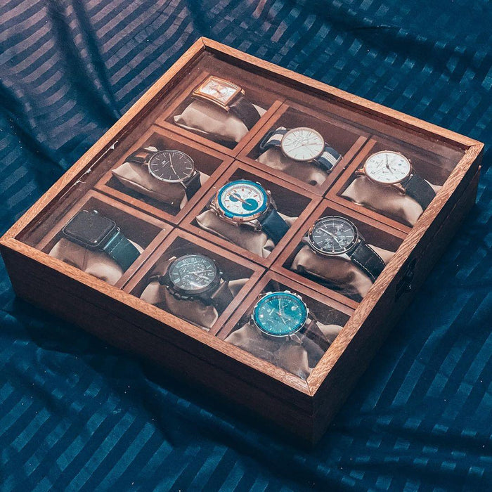 صندوق ساعة خشبي مع 9 حجرات
