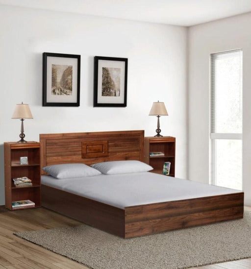 Morden Queen Size Bed with 2 Bedside Tables in (Walnut Finish) - Wooden Twist UAE