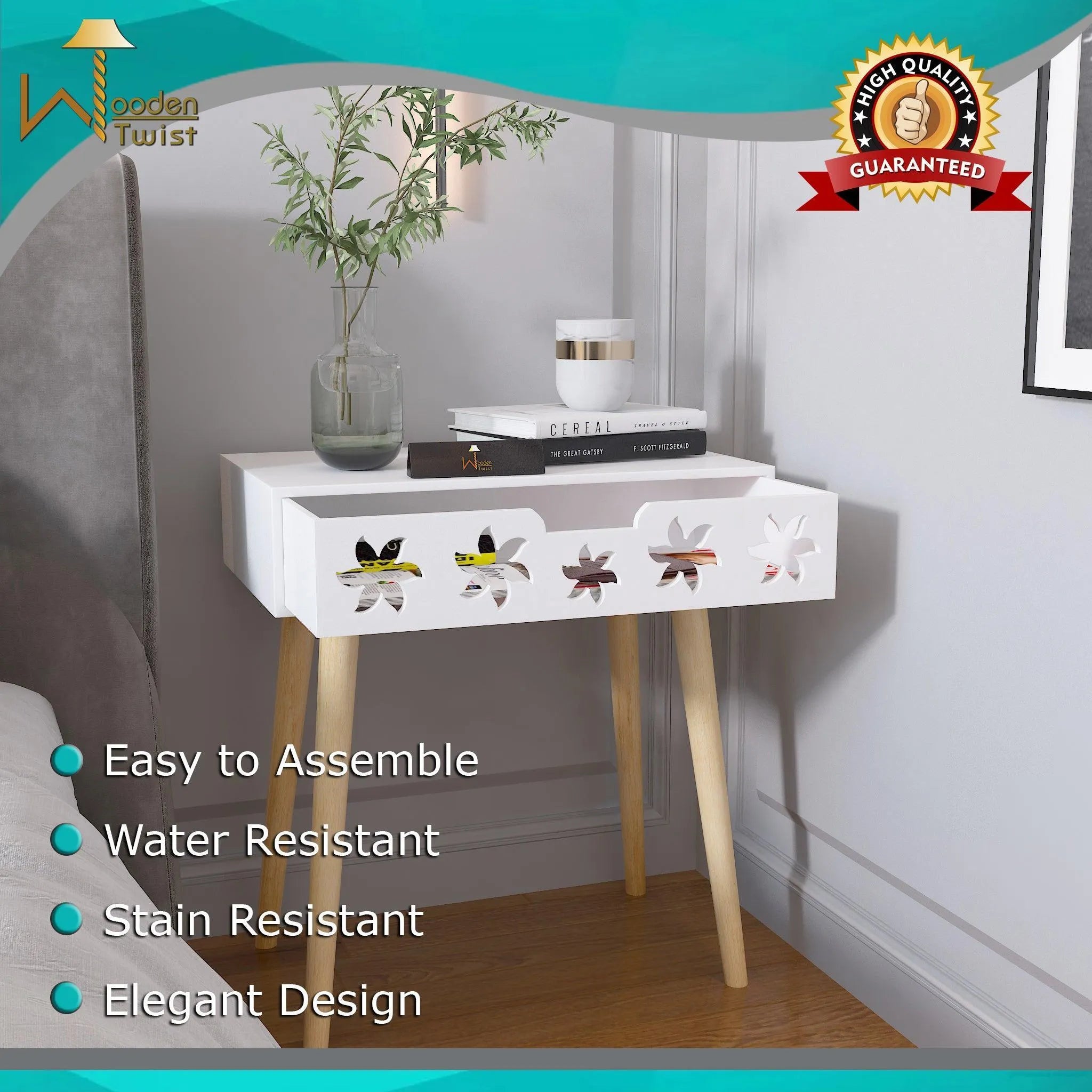 Estrella Wooden Bedside Table With Storage Drawer - Wooden Twist UAE