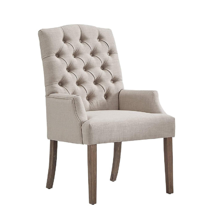 Classic Tufted Linen Dining Arm Chair Set of 2 - WoodenTwist