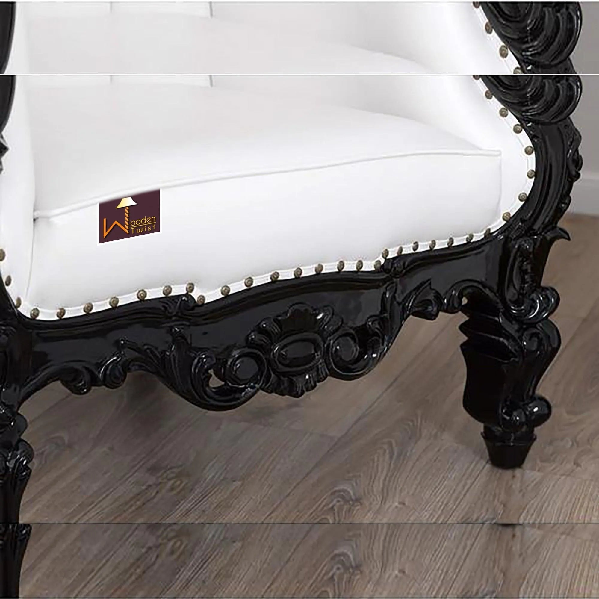 Luxurious High Back throne Silver Leaf & Buttons Chair (Black) - Wooden Twist UAE