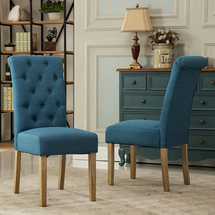 Button Tufted Parsons Chairs in Teak Wood (Set of 2) - WoodenTwist