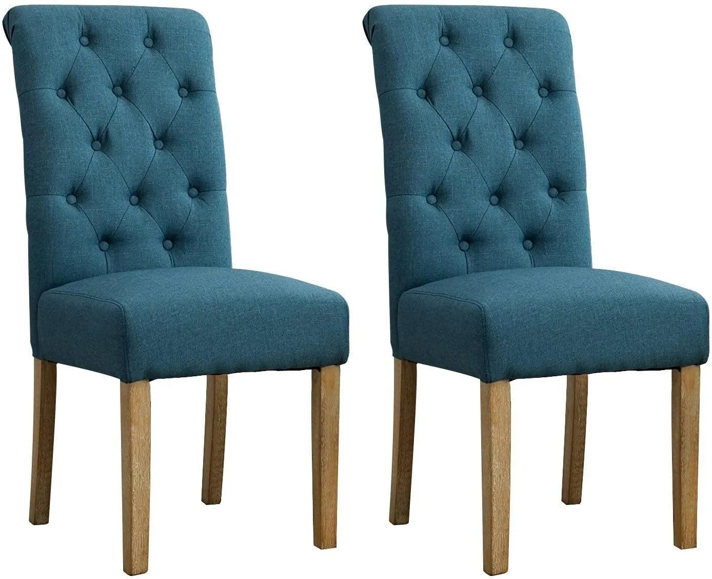 Button Tufted Parsons Chairs in Teak Wood (Set of 2) - WoodenTwist