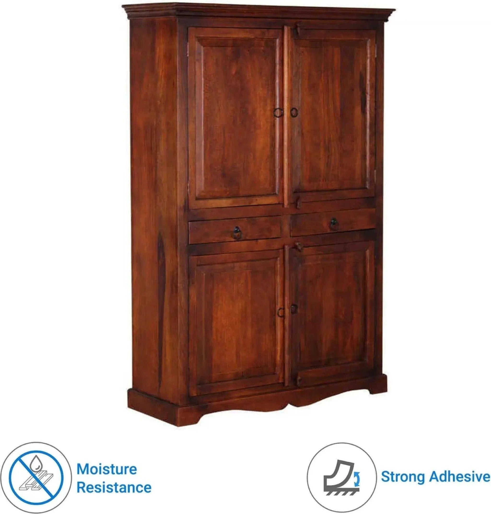 Selten Solid Teak Wood 4 Door Wardrobe - Wooden Twist UAE