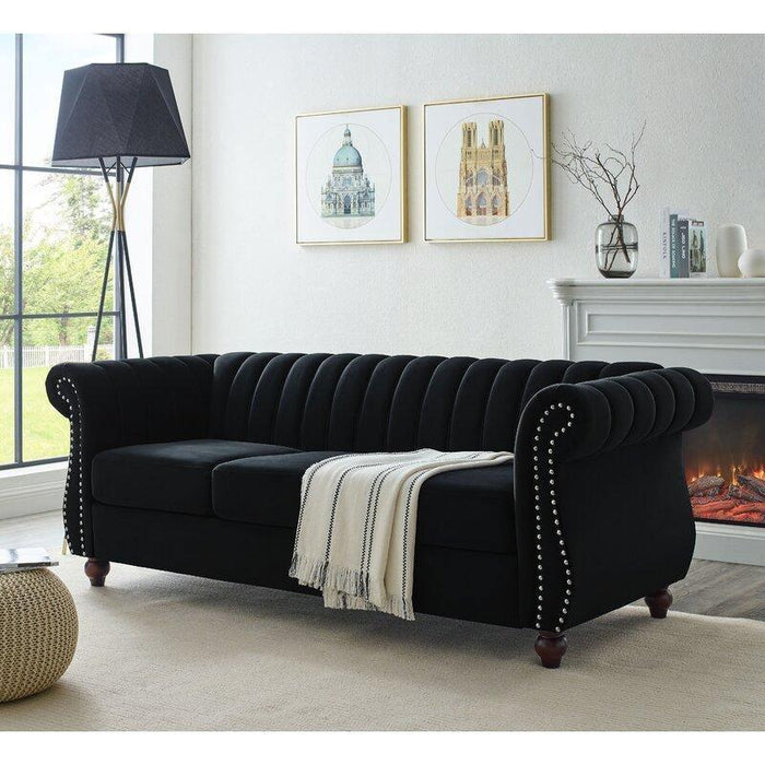 Designer Velvet Rolled Arm Chesterfield Sofa (3 Seater) - WoodenTwist