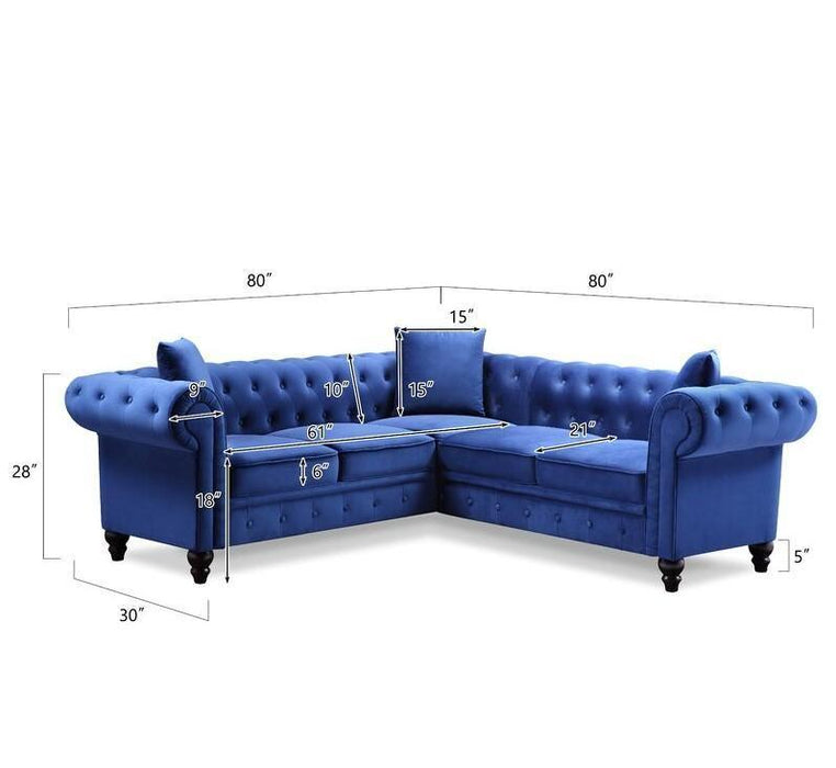Chesterfield Luxurious Velvet Symmetrical Corner Sectional With Table And Cushions - WoodenTwist