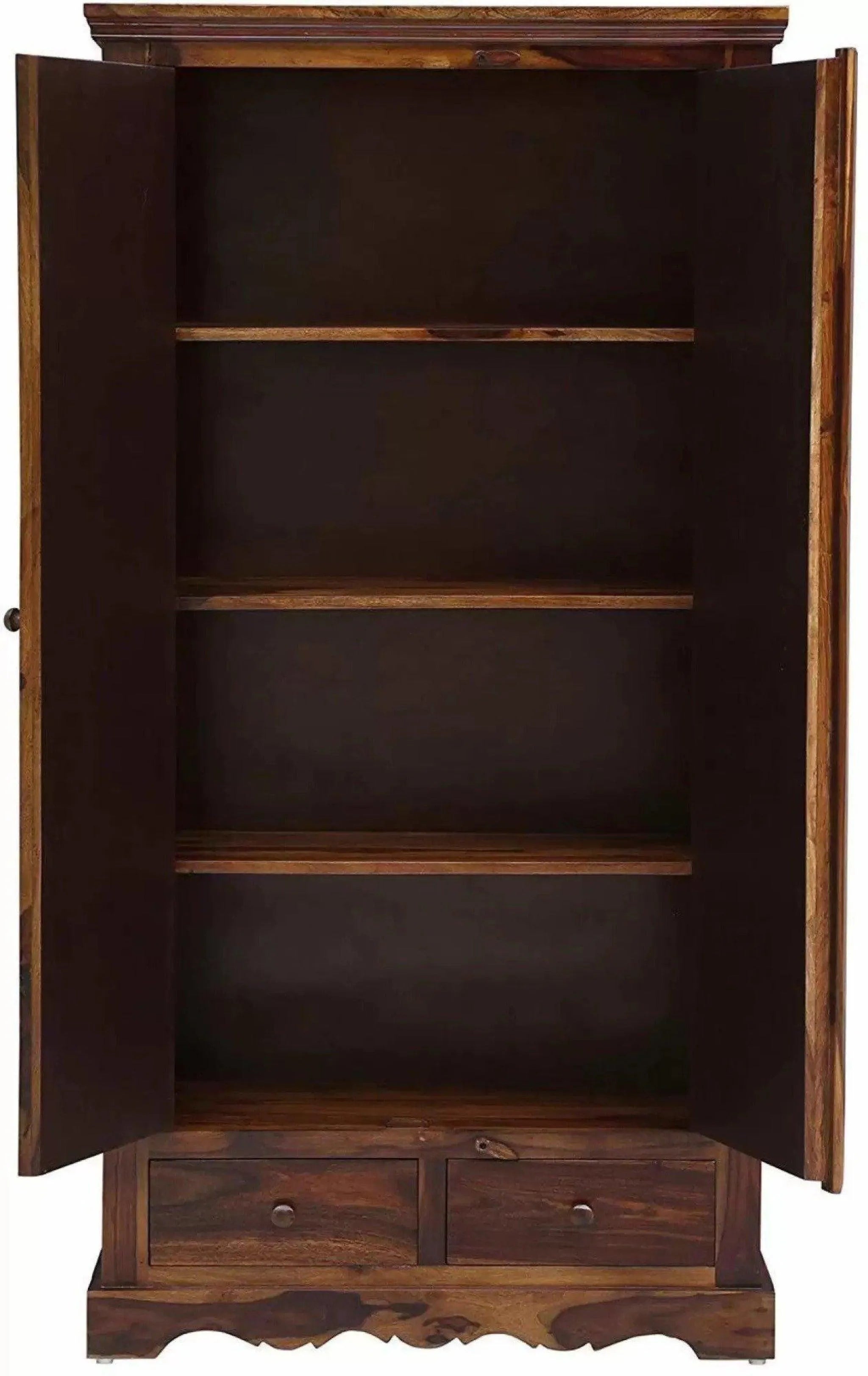 Solid Teak Wood 2 Door With Drawers Wardrobe - Wooden Twist UAE