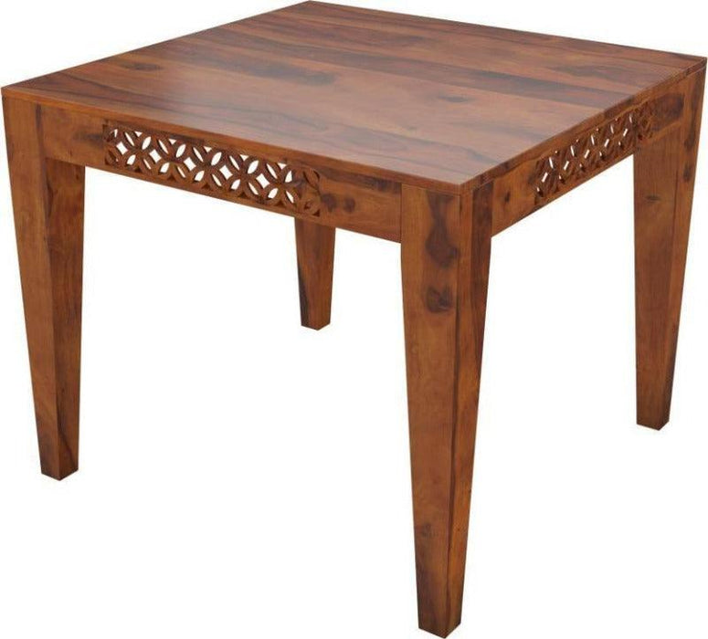 Carved Designer Teak Wood Dining Table & Chairs In Matte Finish
