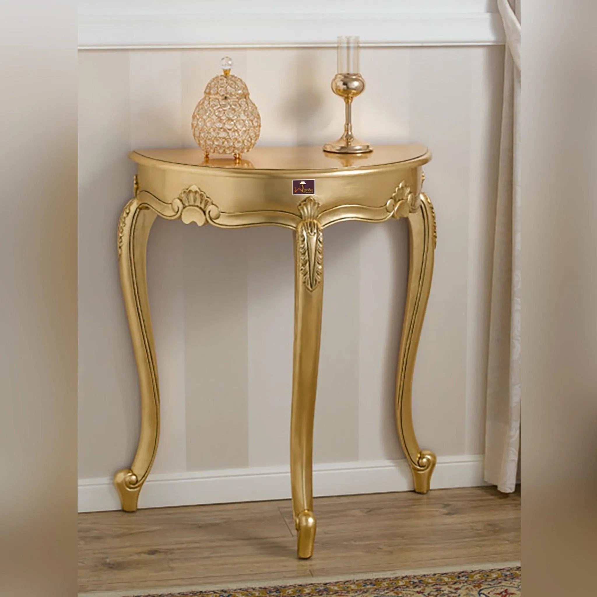 Console Table Arlette Half Moon French Baroque Style (Golden Leaf) - Wooden Twist UAE