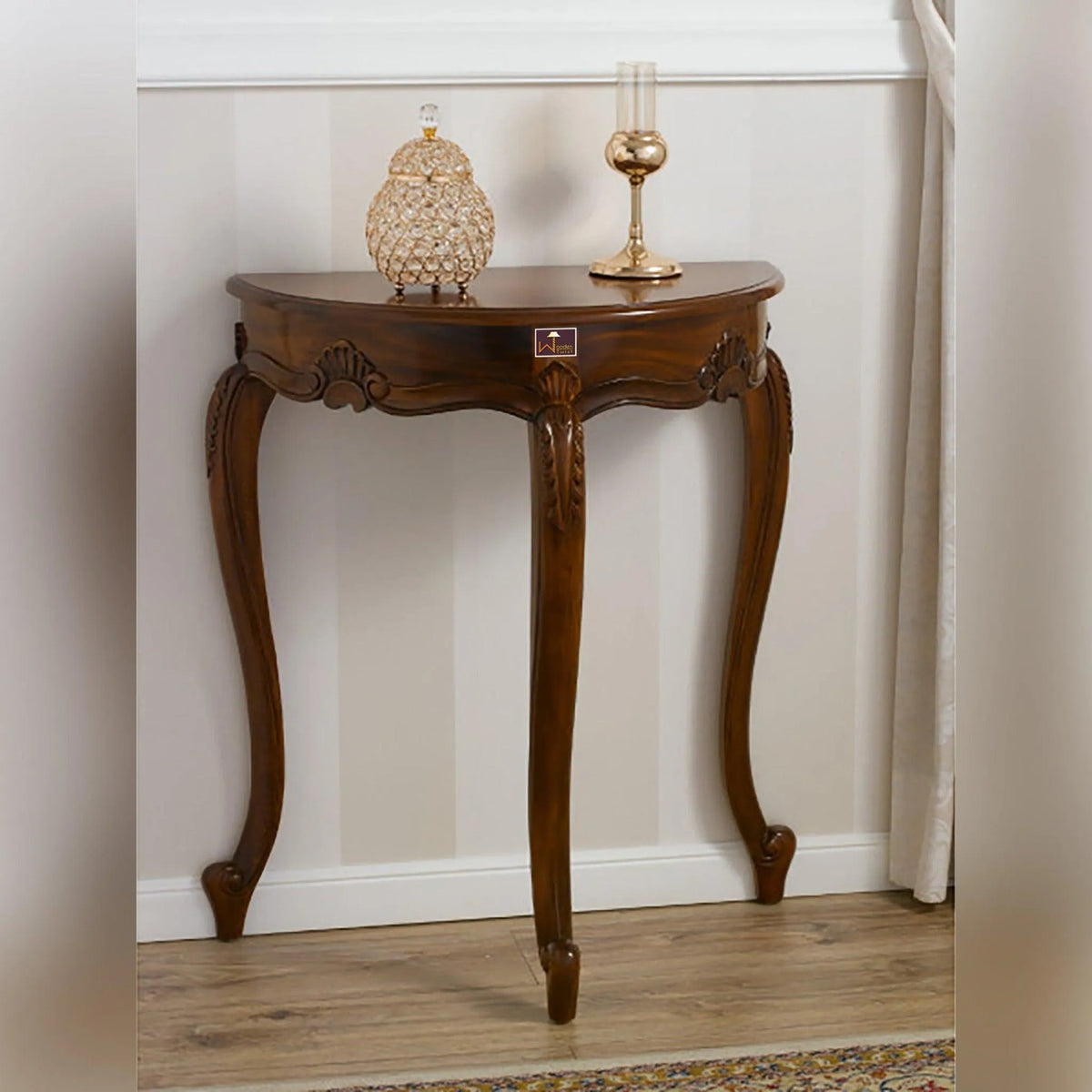 Wooden Twist Arlette Half Moon Teak Wood Console Table with Walnut Finish - Wooden Twist UAE