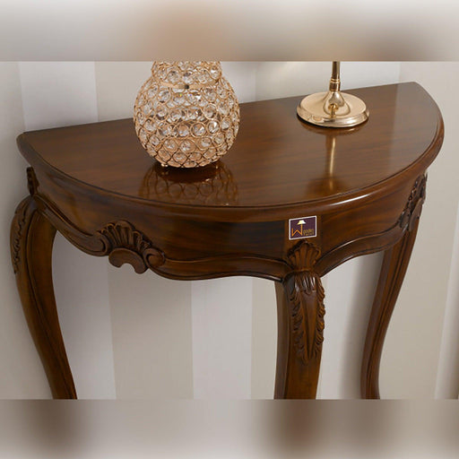 Wooden Twist Arlette Half Moon Teak Wood Console Table with Walnut Finish - Wooden Twist UAE