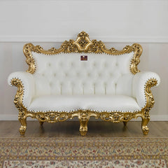 Handicraft Boutique French Baroque Style Golden Leaf Hand Carved Sofa (2 Seater) - Wooden Twist UAE