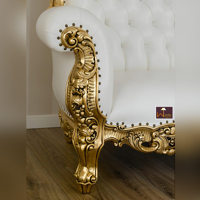Handicraft Boutique French Baroque Style Golden Leaf Hand Carved Sofa (2 Seater) - Wooden Twist UAE