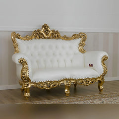 Handicraft Boutique French Baroque Style Golden Leaf Hand Carved Sofa (2 Seater) - Wooden Twist UAE