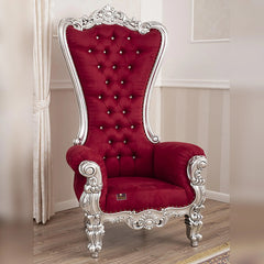 Luxurious High Back throne Silver leaf velvet Chair (Burgundy) - Wooden Twist UAE