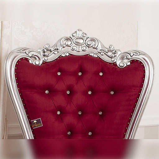 Luxurious High Back throne Silver leaf velvet Chair (Burgundy) - Wooden Twist UAE