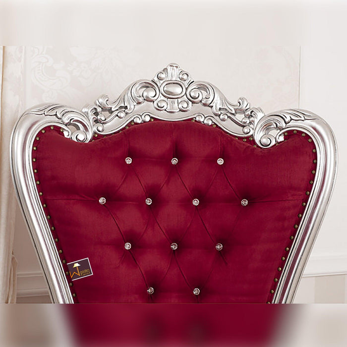 Luxurious High Back throne Silver leaf velvet Chair (Burgundy)